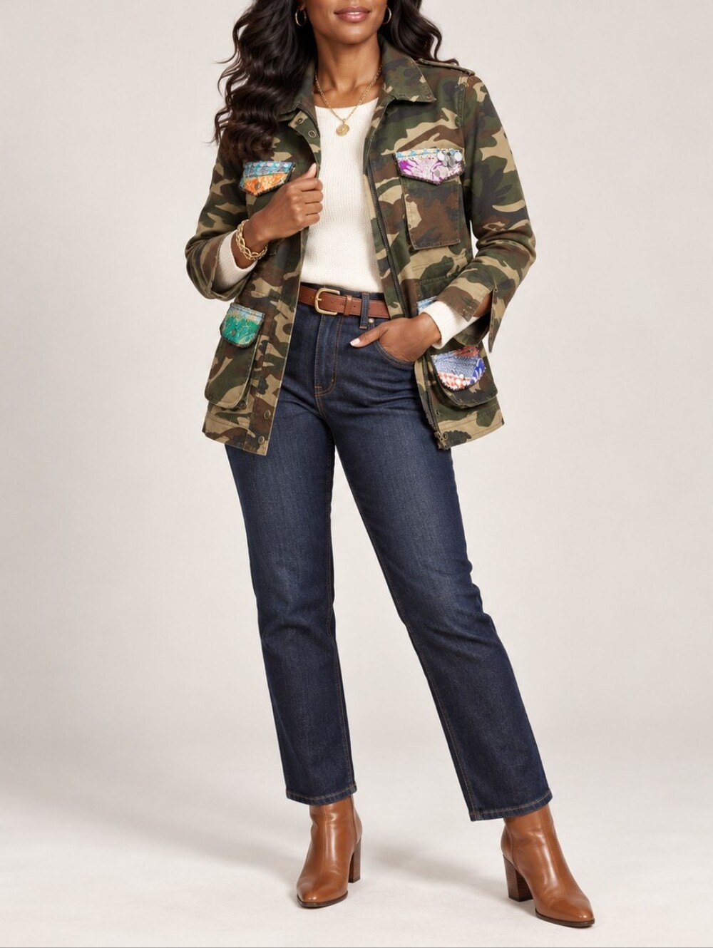 Anthropologie x Beautiful Stories Embroidered Camo Utility Jacket